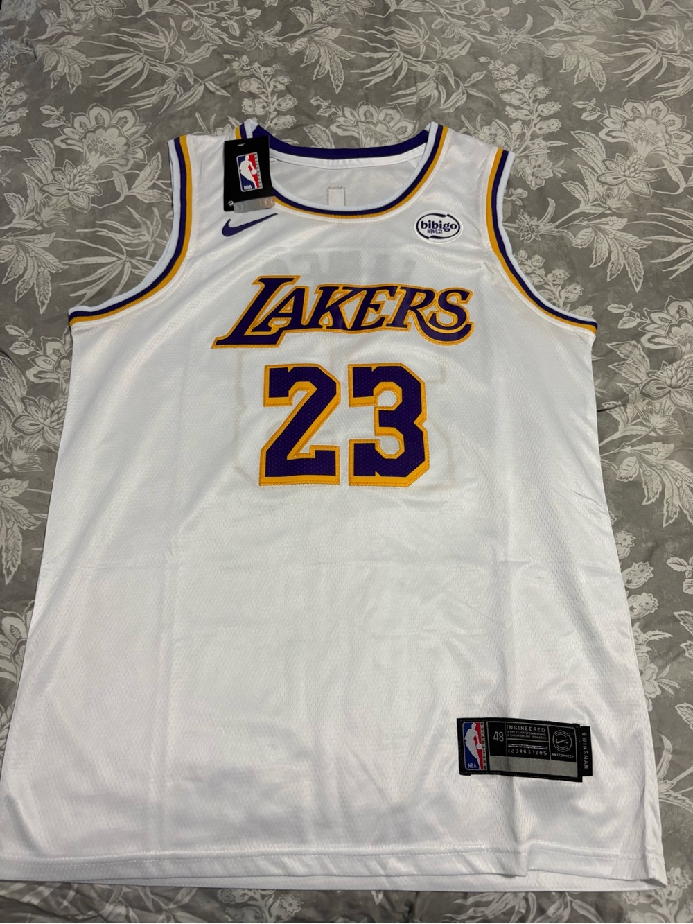 Nike White Los Angeles Lakers #23 Jersey with Purple and Gold Accents